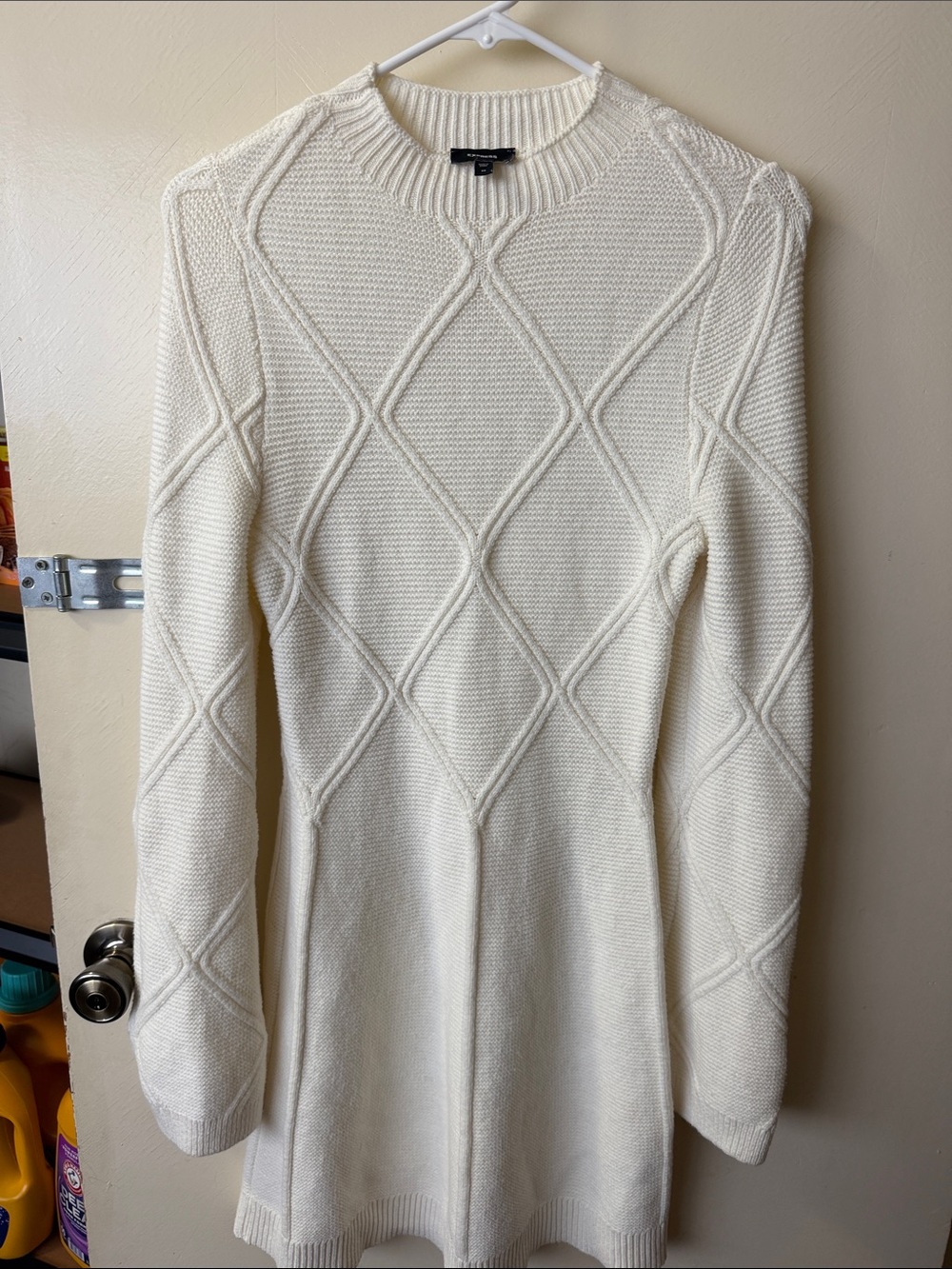 Express Ivory Cable-Knit Crewneck Sweater Dress